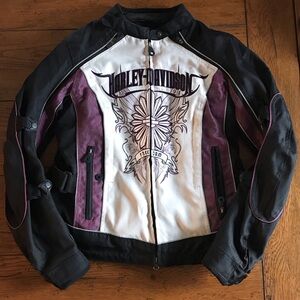 Harley-Davidson Women's Black, White, and Purple Leather Jacket